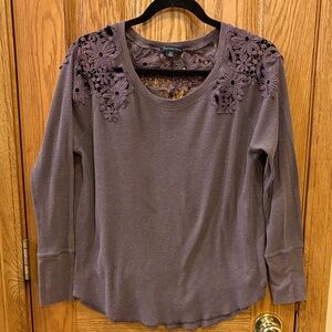 American Eagle Outfitters Purplish Mauve Floral Lace Long Sleeve Waffle Top